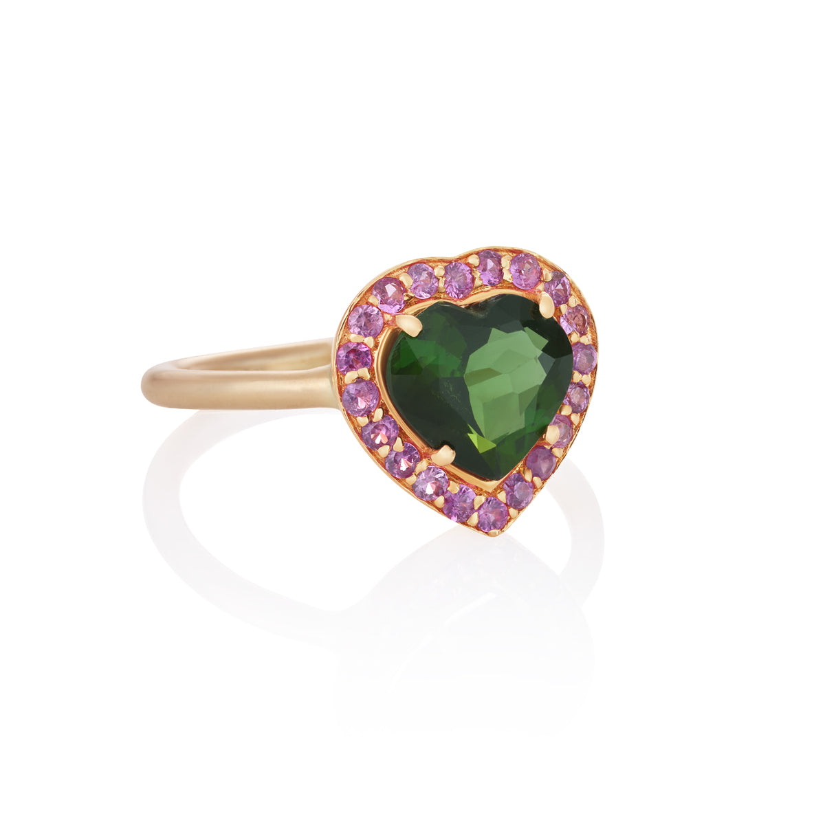 HEART RING | GREEN TOURMALINE & PINK SAPPHIRE