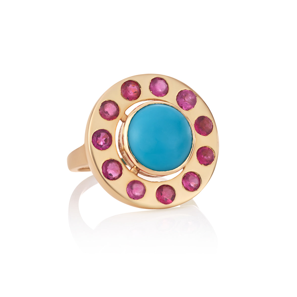 SHIELD RING | BLUE TURQUOISE & PINK TOURMALINE | LARGE