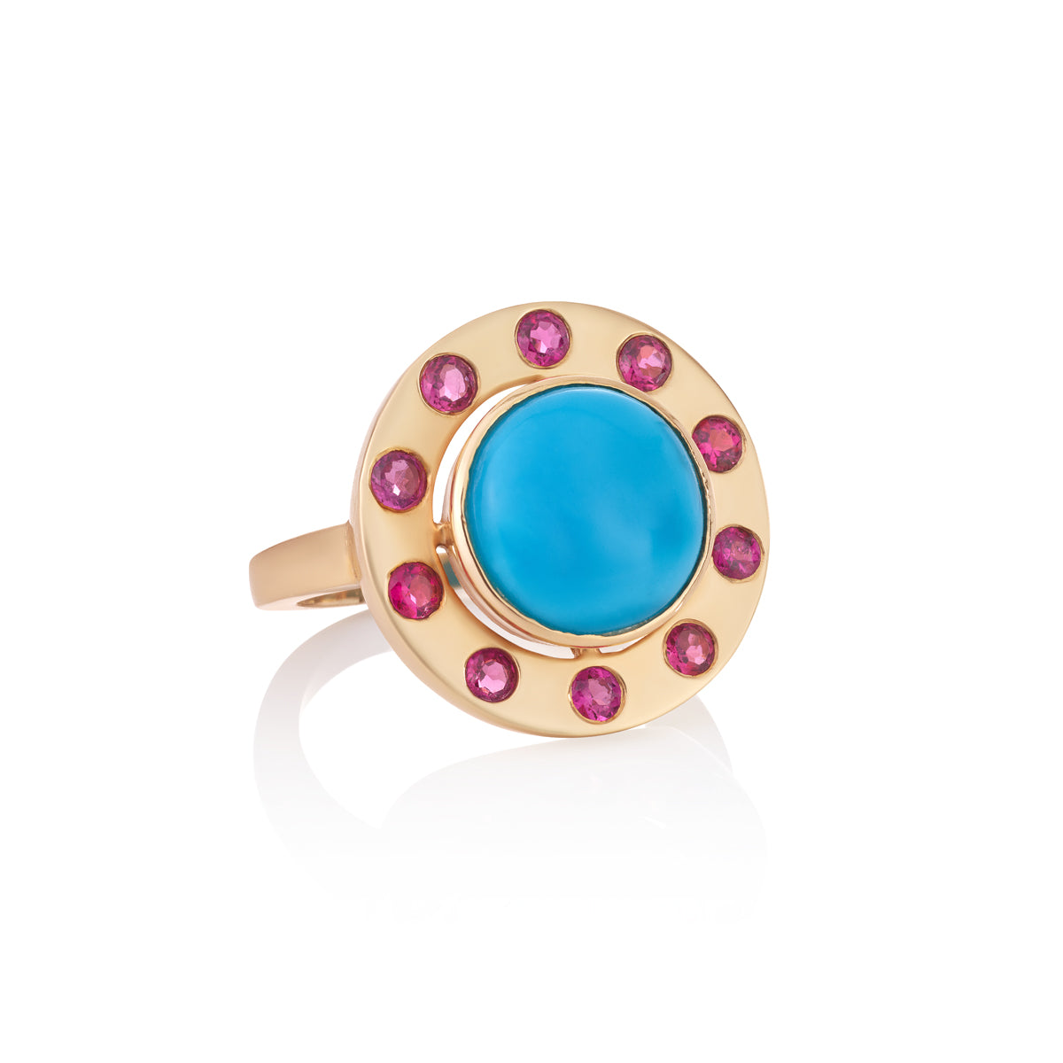 SHIELD RING | BLUE TURQUOISE & PINK TOURMALINE | SMALL