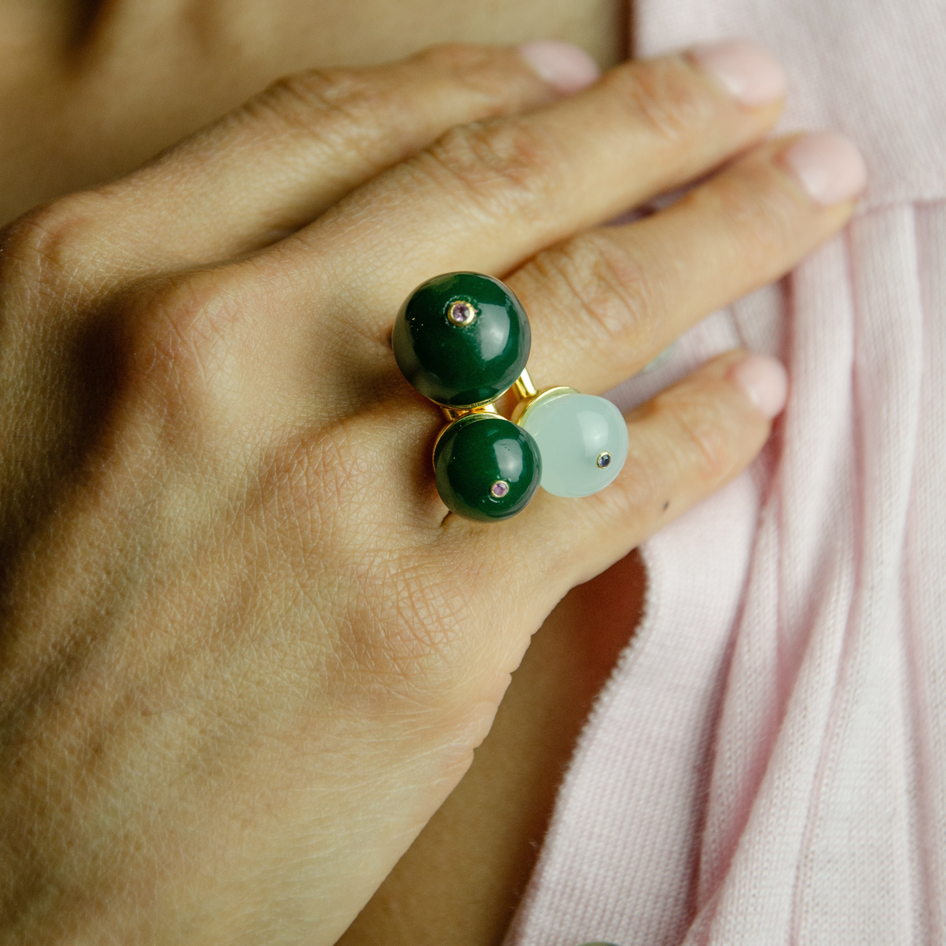 CupCake Medium | Green Jade & Pink Sapphire