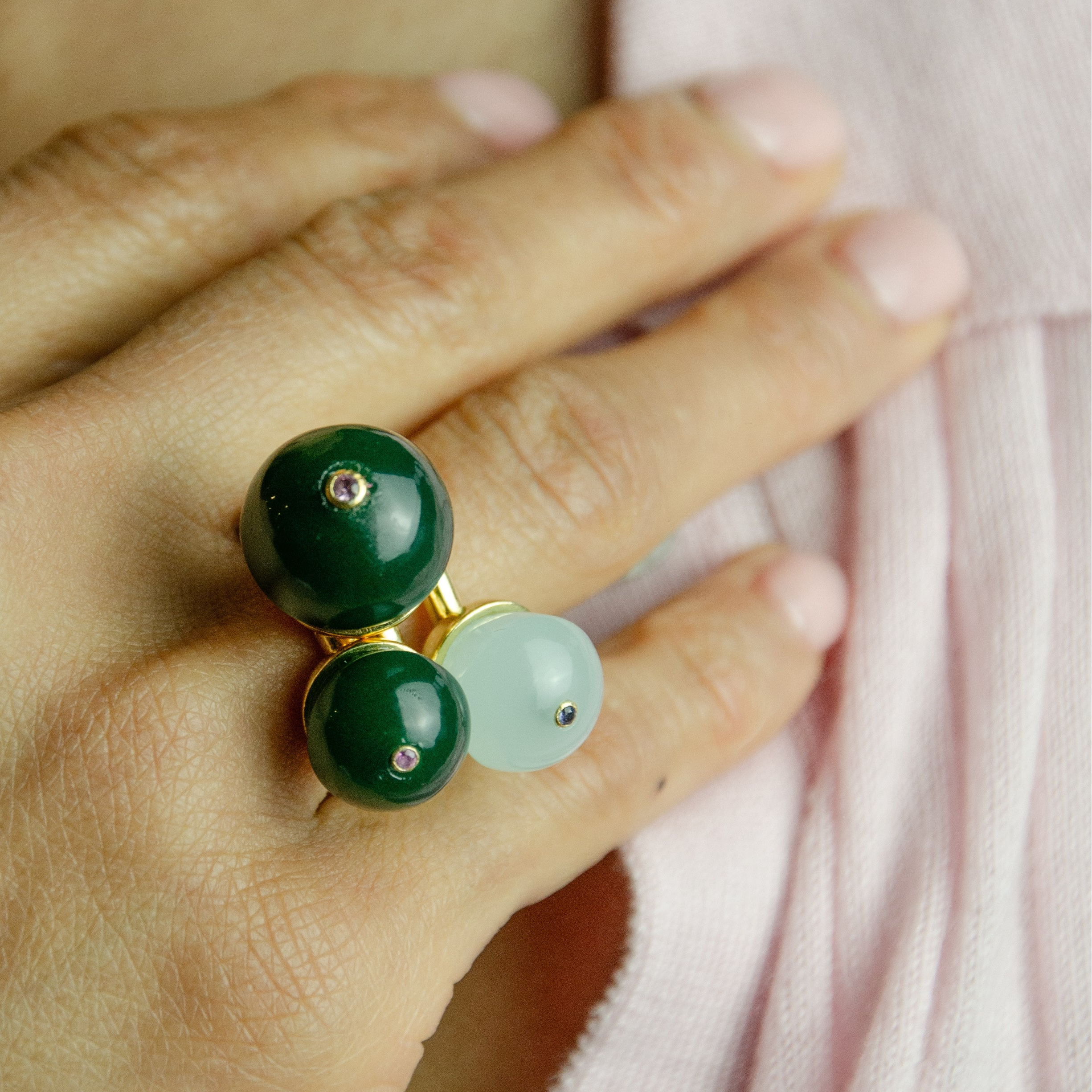 CupCake Small | Green Jade & Pink Sapphire