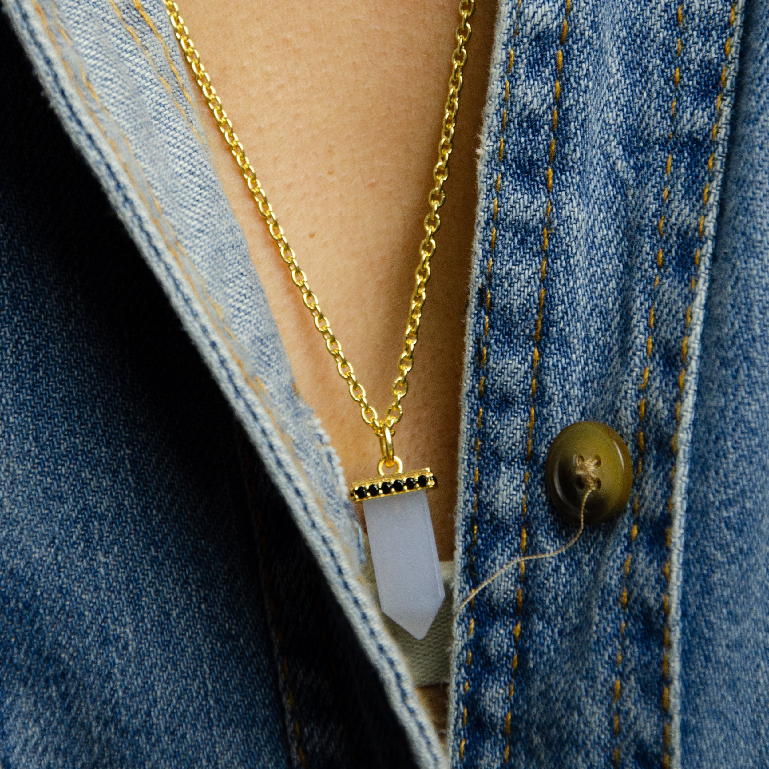 Power Point Pendant | White Chalcedony & Black Spinel