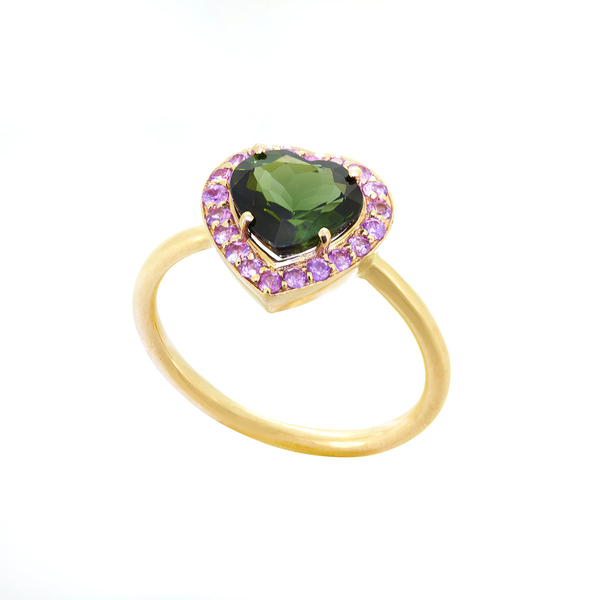 HEART RING | GREEN TOURMALINE & PINK SAPPHIRE