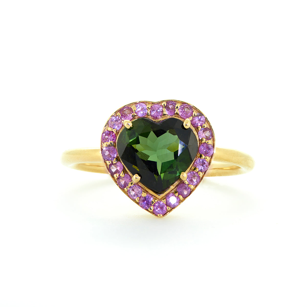 HEART RING | GREEN TOURMALINE & PINK SAPPHIRE