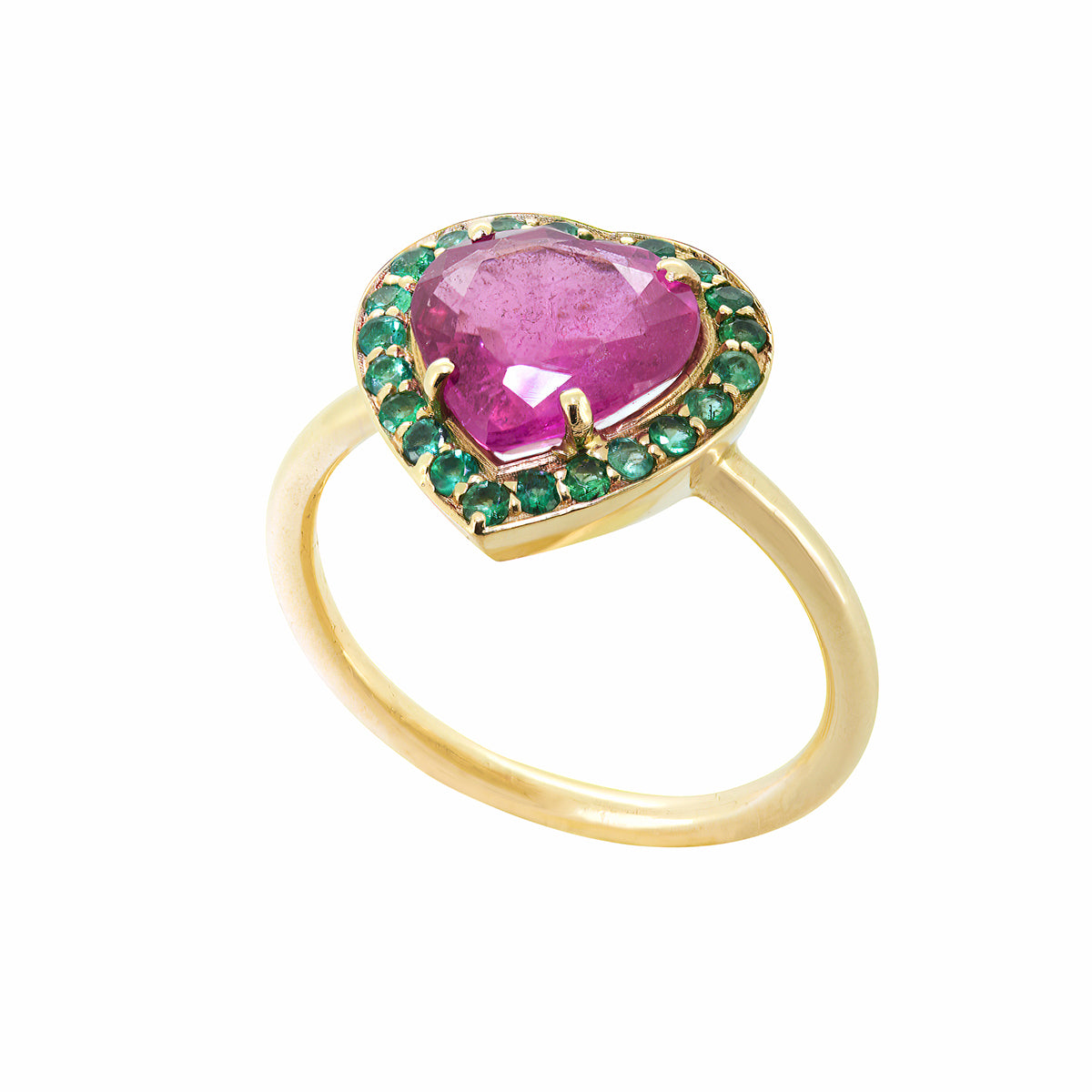 HEART RING | RUBELLITE & EMERALD