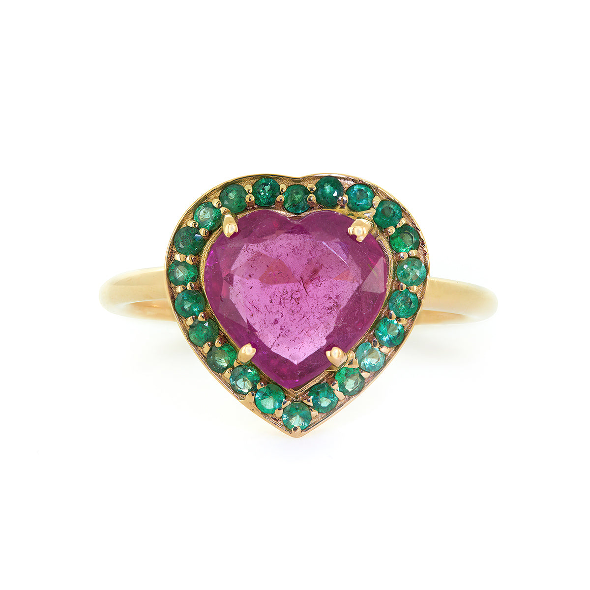 HEART RING | RUBELLITE & EMERALD