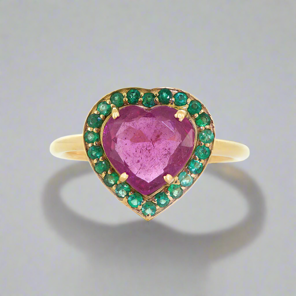 HEART RING | RUBELLITE & EMERALD