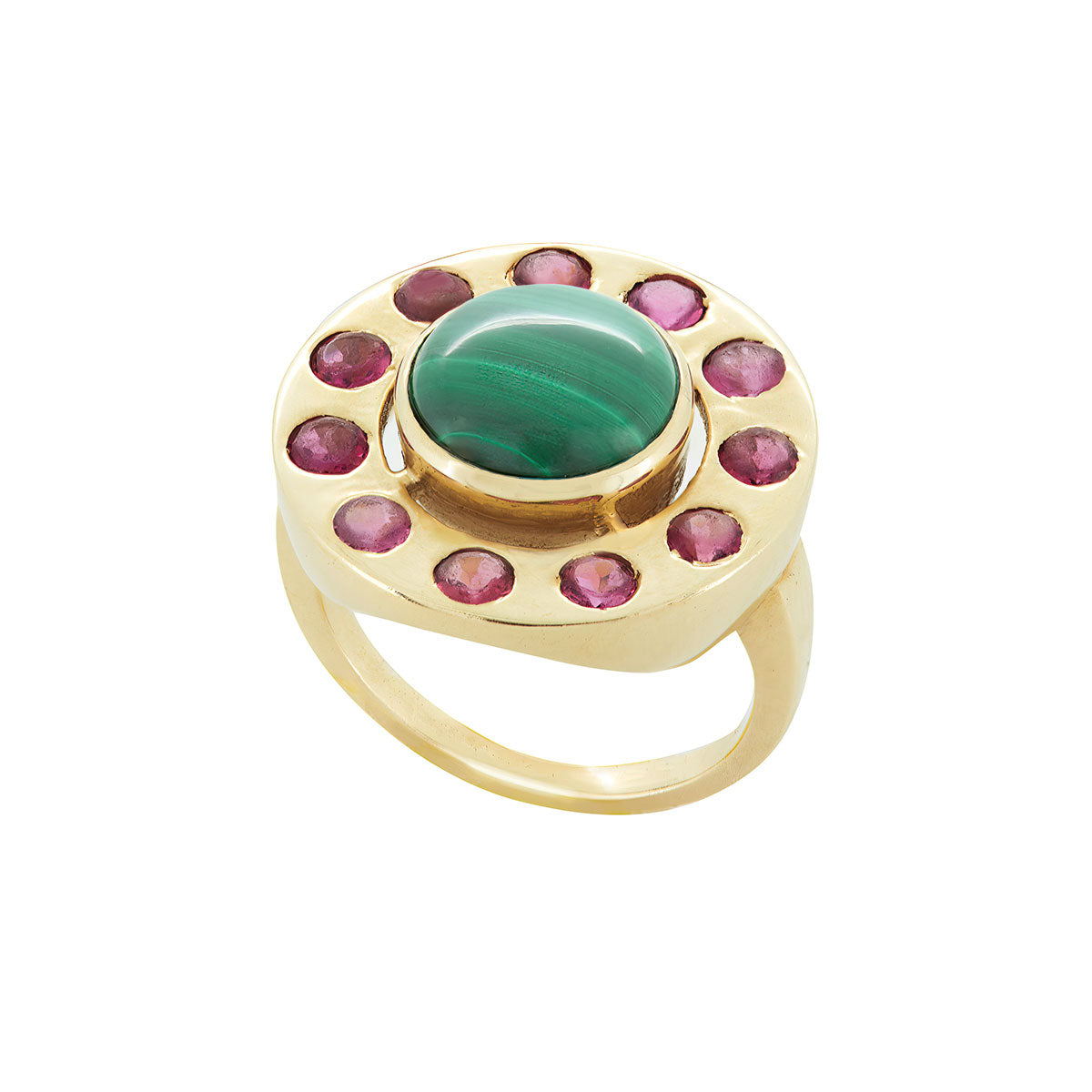 SHIELD RING | GREEN MALACHITE & PINK TOURMALINE | LARGE