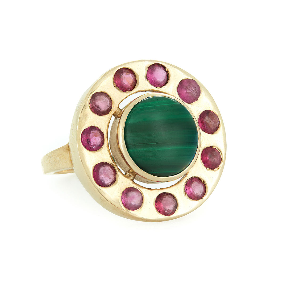 SHIELD RING | GREEN MALACHITE & PINK TOURMALINE | LARGE