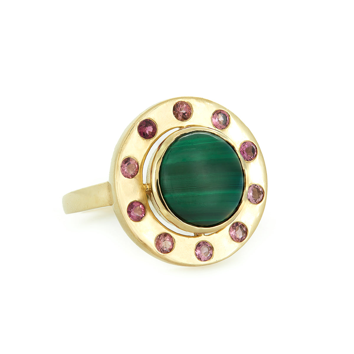 SHIELD RING | GREEN MALACHITE & PINK TOURMALINE | SMALL