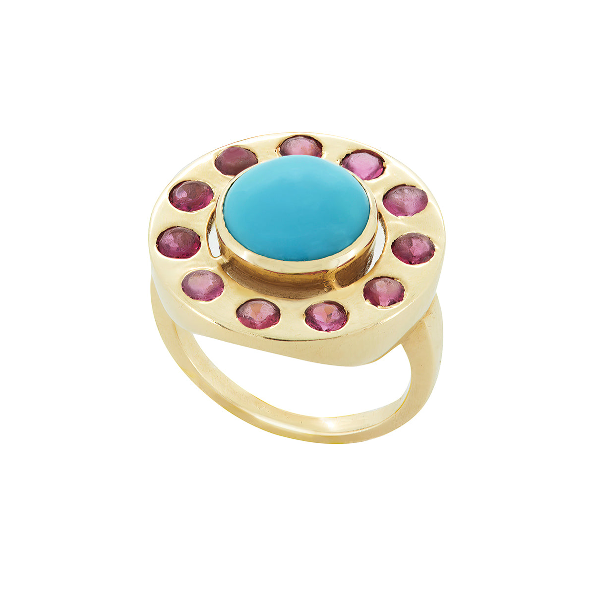 SHIELD RING | BLUE TURQUOISE & PINK TOURMALINE | LARGE