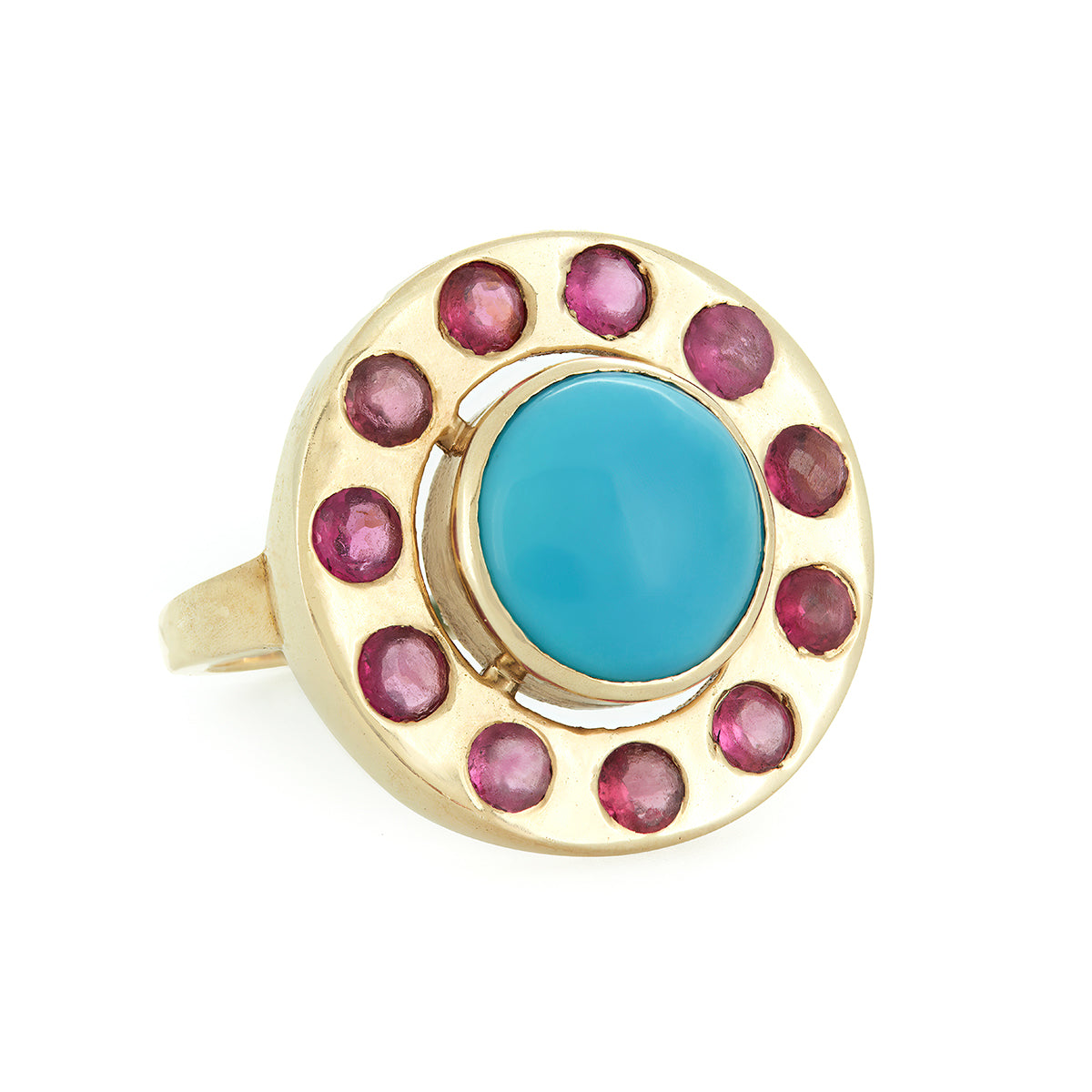 SHIELD RING | BLUE TURQUOISE & PINK TOURMALINE | LARGE