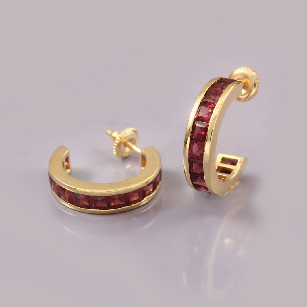 Deco Rhodolite Hoops Large