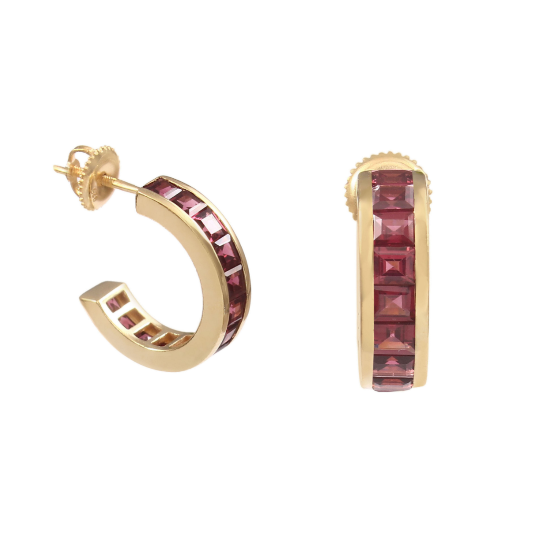 Deco Rhodolite Hoops Large