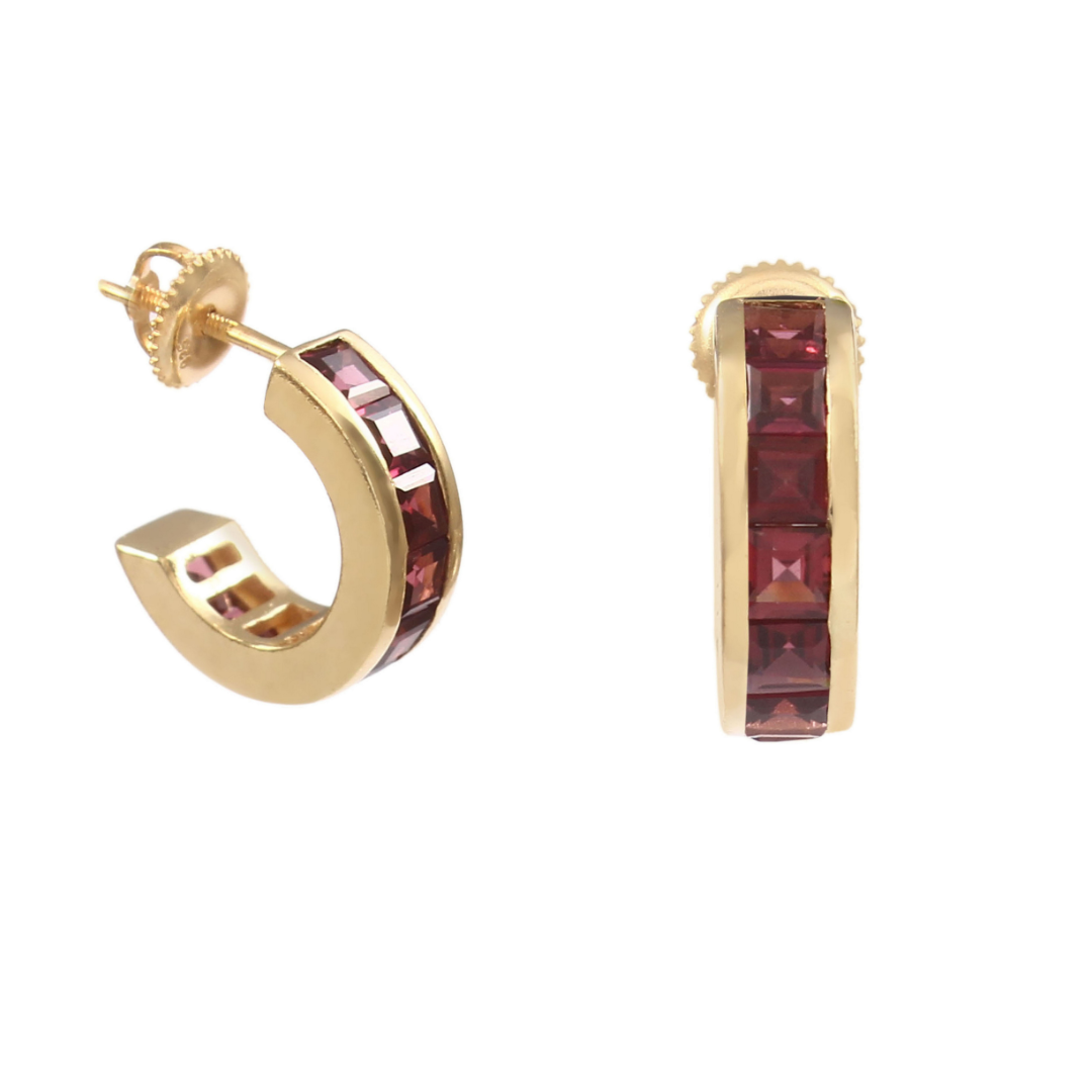 Deco Rhodolite Hoops Small