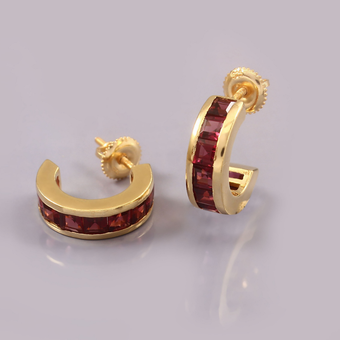 Deco Rhodolite Hoops Small