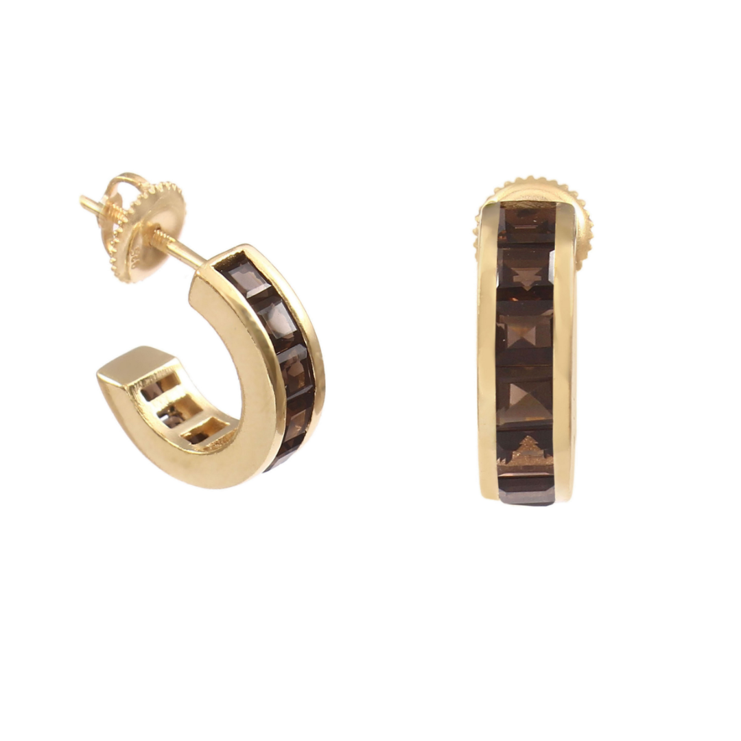 Deco Smoky Quartz Hoops Small