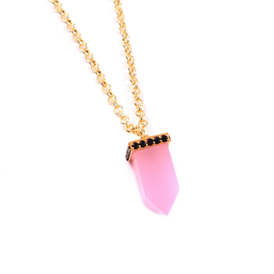 Power Point Pendant | Rose Quartz & Black Spinel