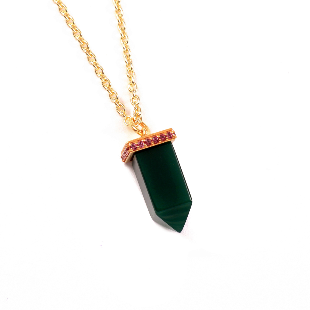 Power Point Pendant | Green Jade & Rhodolite