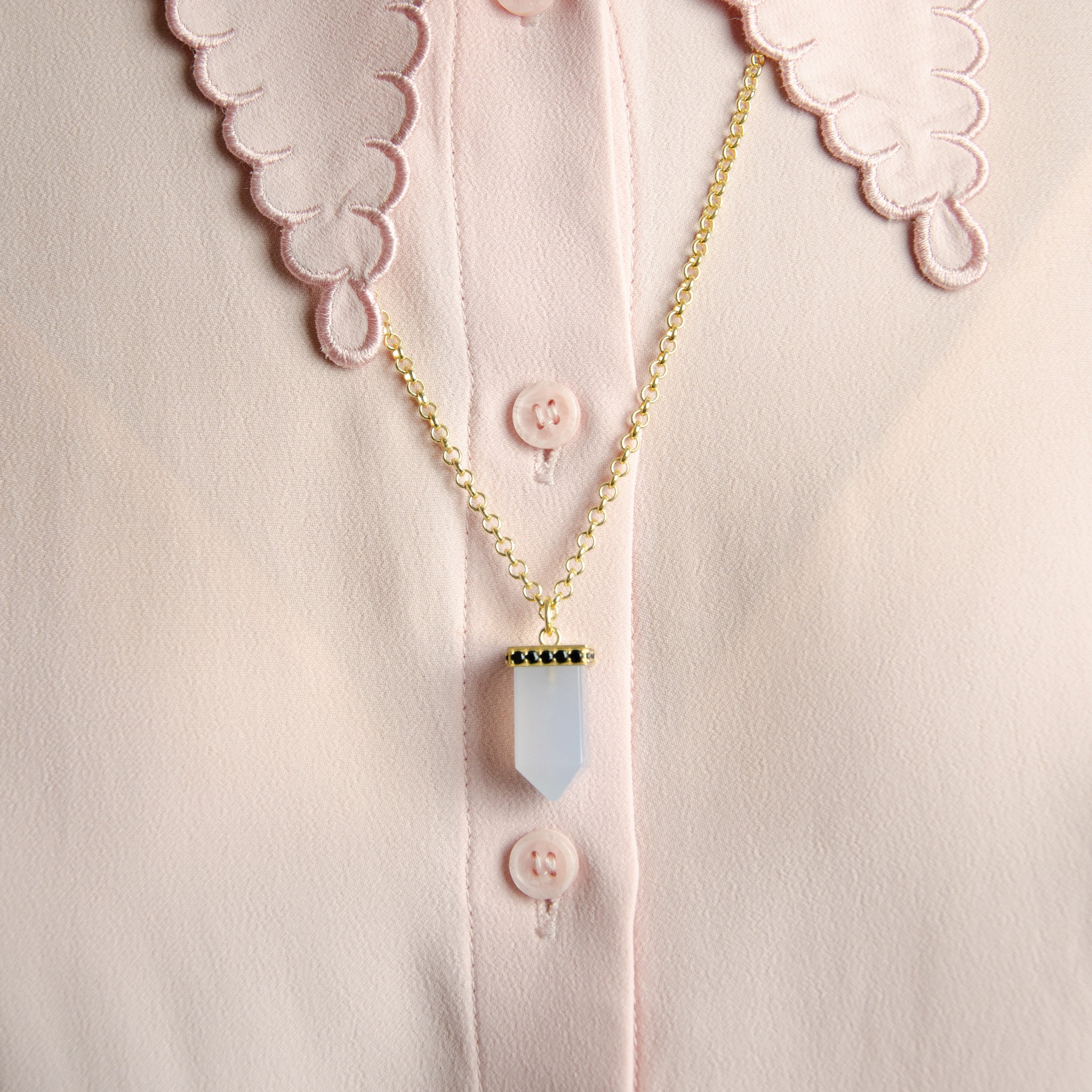 Mighty Power Point Pendant  | White Chalcedony & Black Spinel