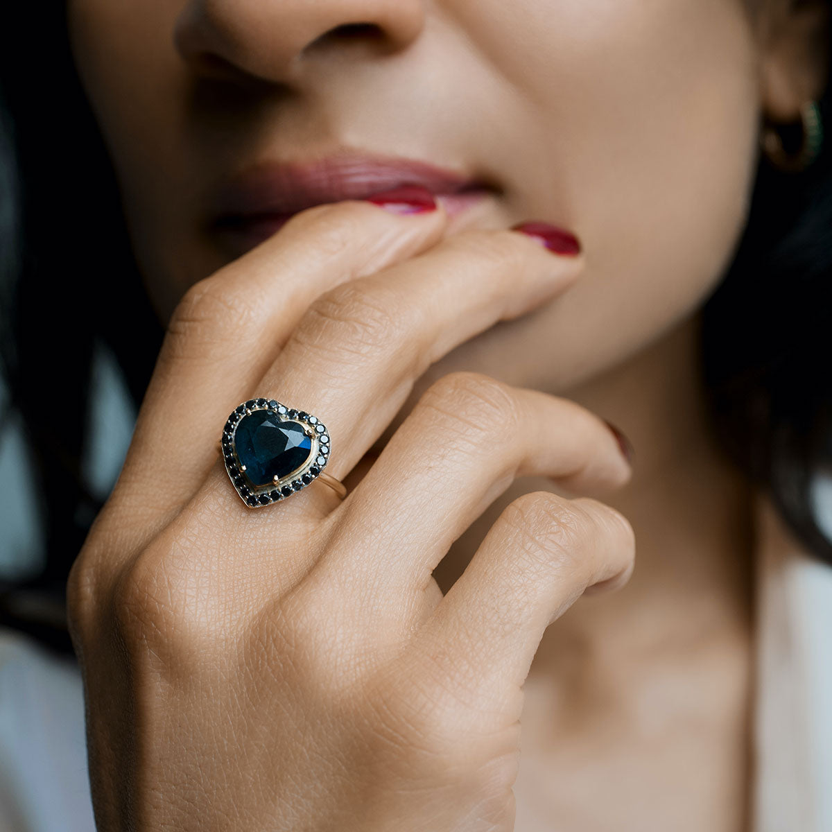 HEART RING | BLUE TOURMALINE & BLACK DIAMOND