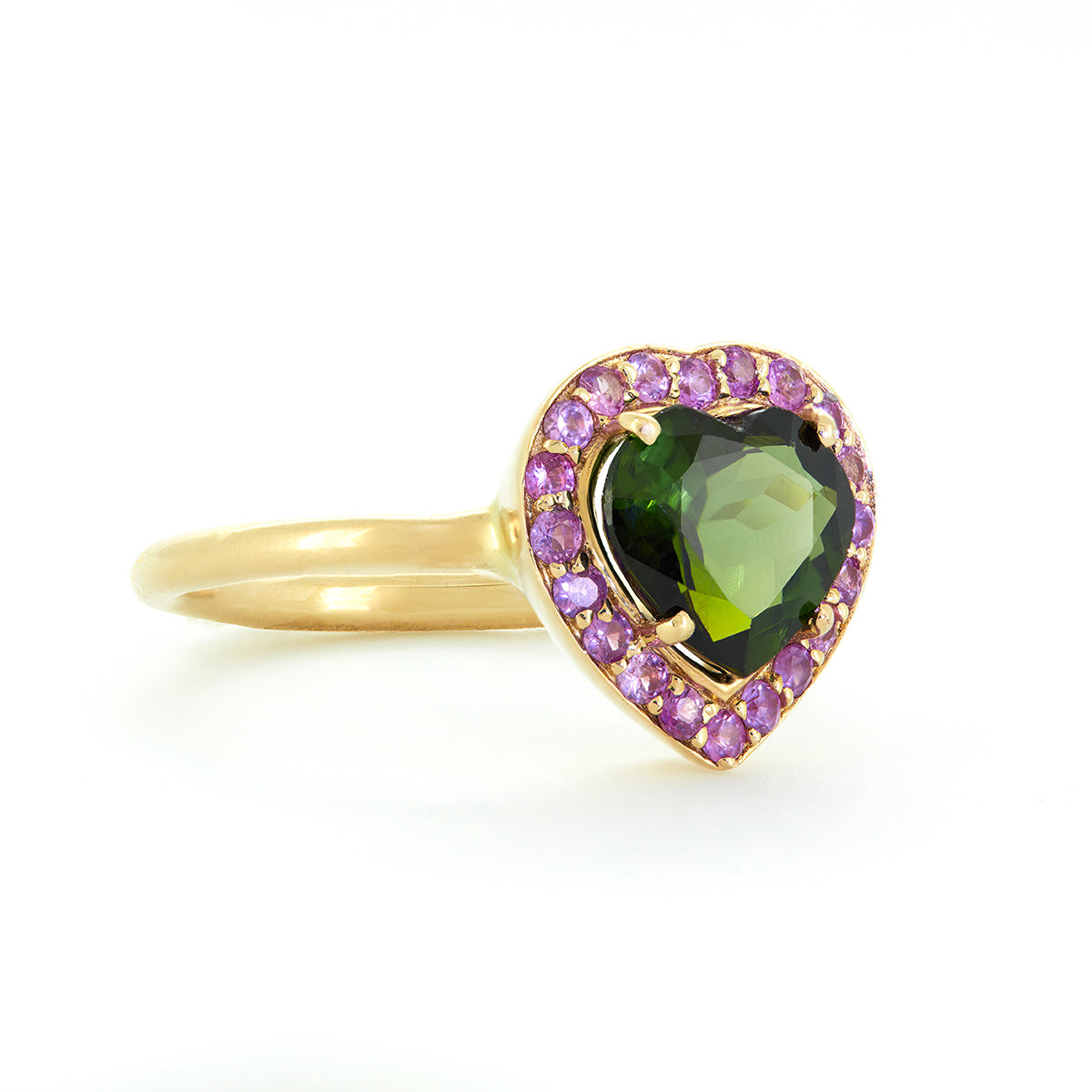 HEART RING | GREEN TOURMALINE & PINK SAPPHIRE