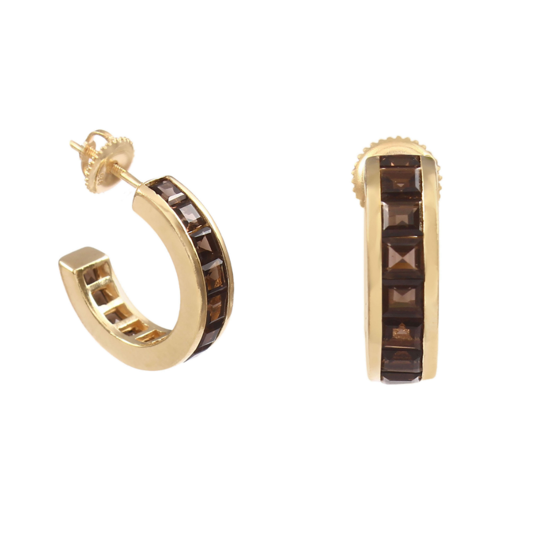 Deco Smoky Quartz Hoops Large