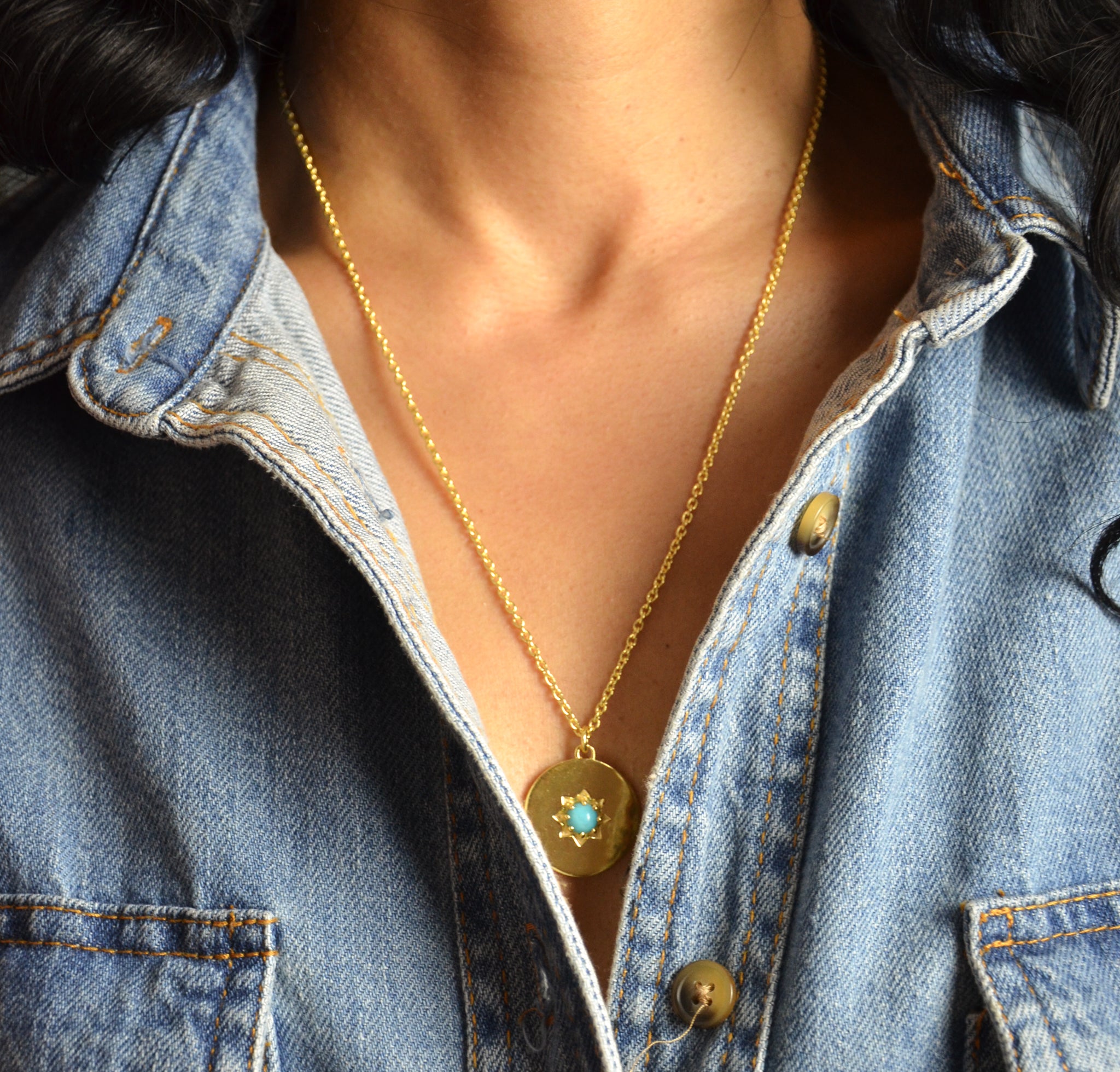 Gold Vermeil Birthstone Pendant Necklace |  December  — Turquoise