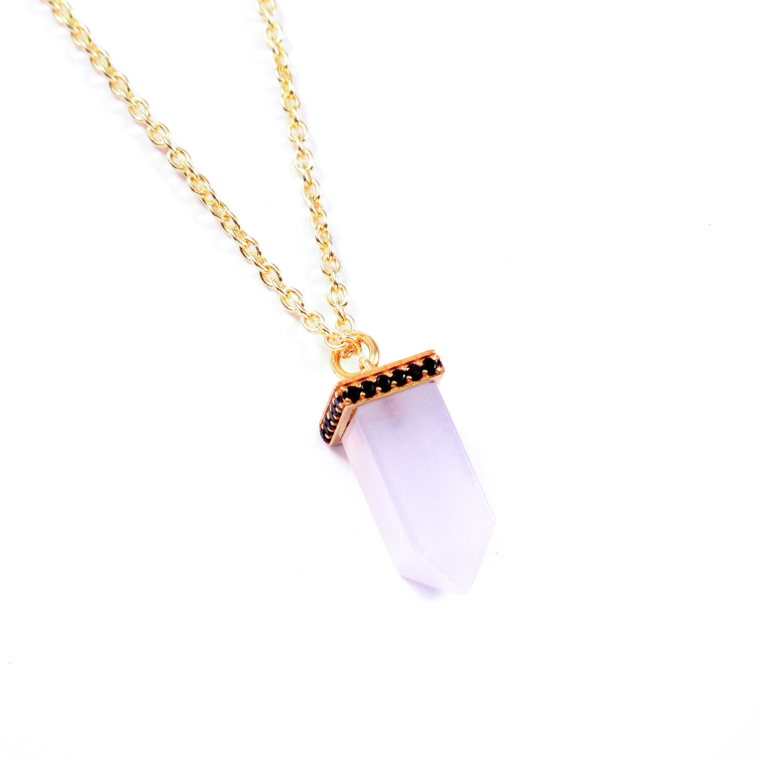 Power Point Pendant  | White Chalcedony & Black Spinel