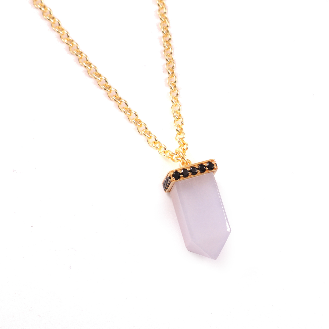 Mighty Power Point Pendant  | White Chalcedony & Black Spinel